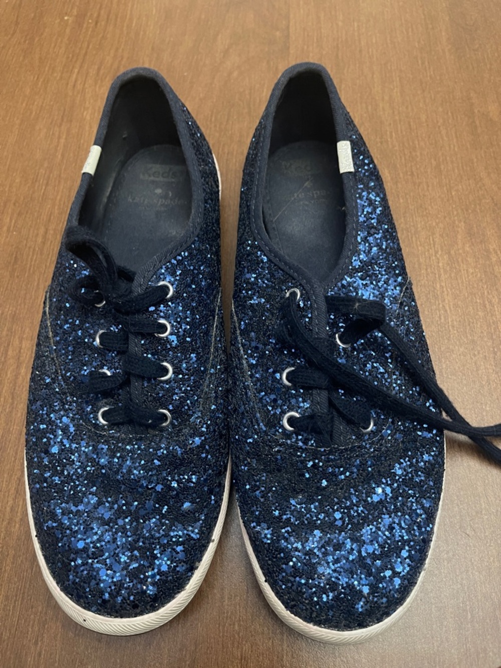 Keds Kate Spade Women’s Navy Blue Glitter Lace-Up Sneakers